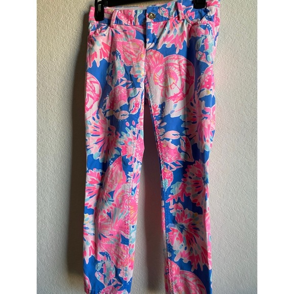 Lilly Pulitzer Sadie Bennet Blue Day Dreamin Crop Chino Stretch Tropical Pants00 - Picture 2 of 13